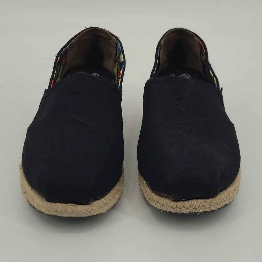 Skechers BOBS Women Black Canvas Espadrille Platform Slip On‎ Flats Memory Foam